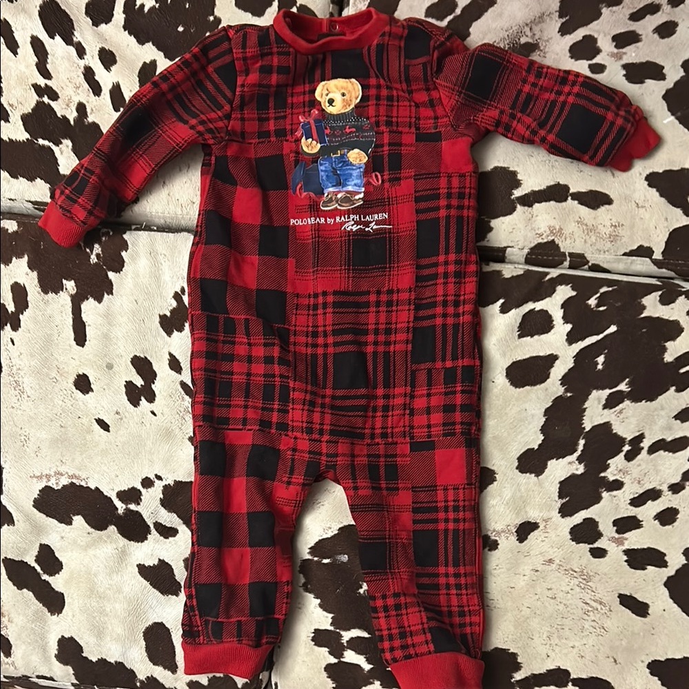 Ralph Lauren baby plaid holiday bear one piece